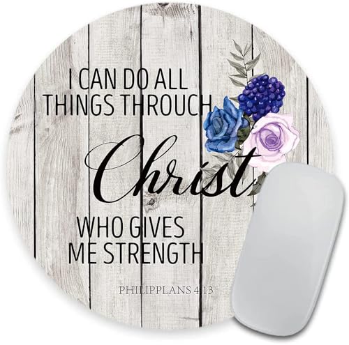 I Can Do All Things Through Christ Who Strengthens Me Mouse Pad - Washable Round Cloth Mousepad for Office Laptop, 8.66 X 8.66 in Non-Slip Rubber Base - color: Philippians 4:13.
