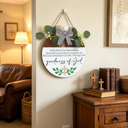 HOURIA Goodness of God Christian Welcome Door Wreath Sign (11.4"x11.4") - color: Goodness of God Sign