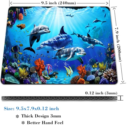 Dolphins Mouse Pad, Gorgeous Marine Organism Underwater Landscape Desk Mat - color: Custom Designs Art 053