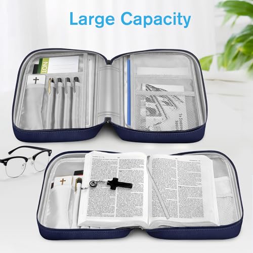 FINPAC Bible Cover, Carrying Book Case Bible Bag with Handle - color: Navy