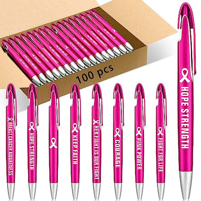 Lincia 100 Pcs Breast Cancer Awareness Ballpoint Pens Bulk, black Ink - style: Breast Cancer Awareness