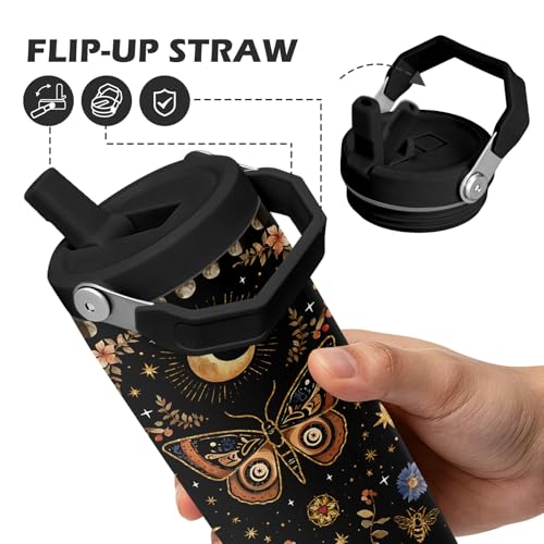 Hiboss Witchy Gifts for Women, Goth Butterfly Tumbler with Handle and Flip Straw 28oz, Insulated Stainless Steel Gothic Moth Moon Floral Travel Coffee Cup Mug - color: Butterfly - 02