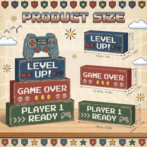 Britimes Tiered Tray Decor Set, 4 Pack, Wooden Table Sign, Video Game - style: Retro Gamer