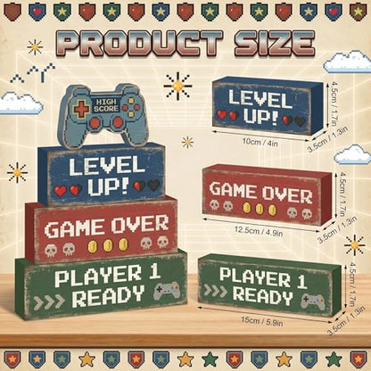 Britimes Tiered Tray Decor Set, 4 Pack, Wooden Table Sign, Video Game - style: Retro Gamer