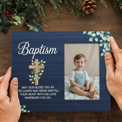 Baptism Picture Frame, Blue Floral Religious Photo Frame, Christian Gift for Baptism, Christening, 4x6 Photo - color: Blue 2