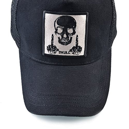 Animal Patch Mesh Trucker Baseball Cap Collection, Embroidered Design, Black - color: Black