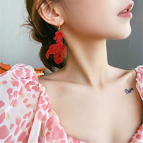 Unique Chic Lightweight Hollow Fish Dangle Drop Hook Earrings Charm Pink Red Asymmetry Goldfish Dangle Earrings For Women Girls Statement Jewelry Gifts - color: Red