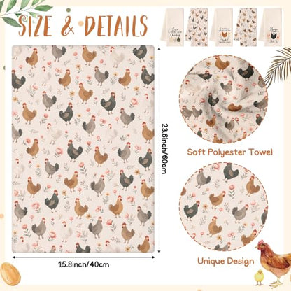 Farmhouse Chicken Rooster Kitchen Dish Towels, Soft Absorbent Hand Towels - color: Farmhouse Chicken