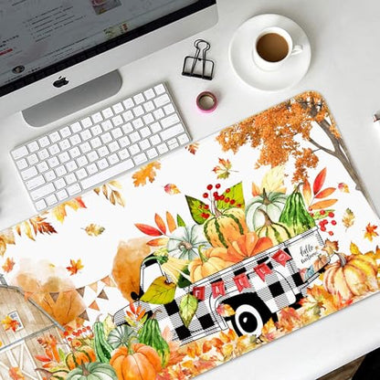 Britimes Large Mouse Pad, Mouse Pad, 31.5 x 15.7 Inch, Fall Buffalo Plaid - color: Autumn Pumpkin Truck
