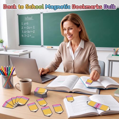 Eaasty 60 Pcs Back to School Magnetic Bookmarks Bulk Pencil Magnet Book Page Marks Clips for Students Teachers First Day of School Classroom Rewards Office Supplies Home Reading Favor - style: Pencil