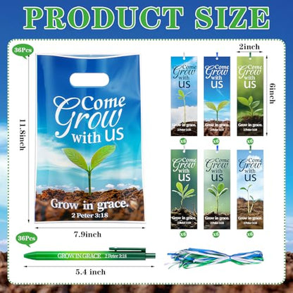 Supervitae 108 Pcs/36 Sets Church Welcome Gift Pockets Bulk Church Visitor Gifts 36 Religious Brochure Bags with Handle 36 Come Grow with Us Ballpoint Pen 36 Bookmark for Christian Supplies - style: Come, Grow with Us