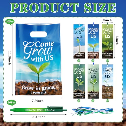 Supervitae 108 Pcs/36 Sets Church Welcome Gift Pockets Bulk Church Visitor Gifts 36 Religious Brochure Bags with Handle 36 Come Grow with Us Ballpoint Pen 36 Bookmark for Christian Supplies - style: Come, Grow with Us