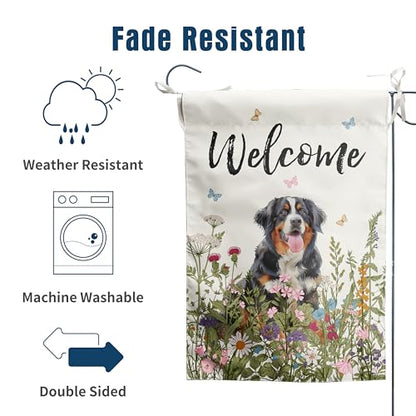 Spring Summer Garden Flag Floral Bernese Mountain Yard Flag Flower Dog Garden Flags for Outside Small Outdoor Welcome Flags 12x18 Double Sided - color: p-bernese