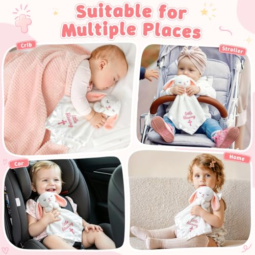 White Bunny Baptism Blanket, Loveys Baptism Gift for Baby Girls - color: White Bunny Pink Ears