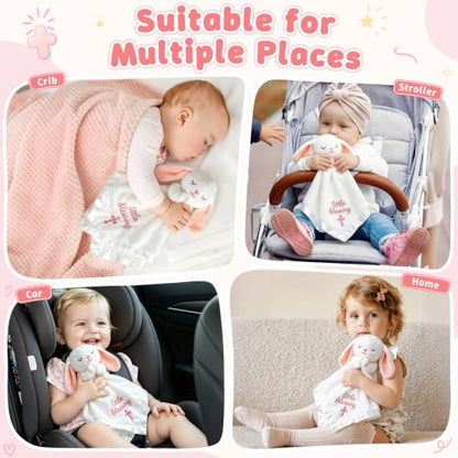 White Bunny Baptism Blanket, Loveys Baptism Gift for Baby Girls - color: White Bunny Pink Ears