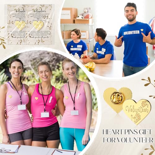 Kenning 25 Pcs Volunteer Thank You Pins, Gold Enamel with Cards, Volunteer