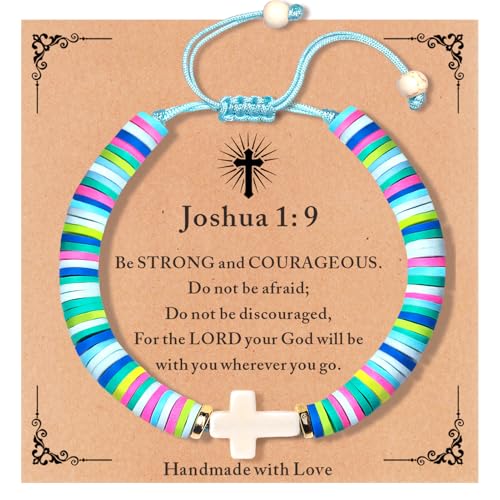Cute Cross Bracelet Teen Girl Gifts Trendy Stuff Christian Gifts for Kids/Girls/Boys/Teens/Women Jewelry Colorful Jesus Bracelets Christmas Religious Communion Baptism Confirmation Gifts - color: 2-Be Strong and Courageous B