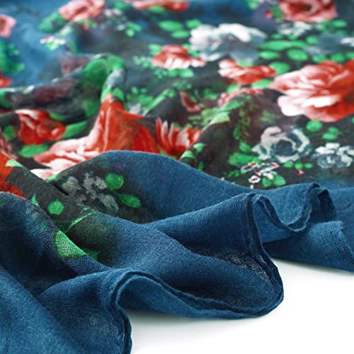 GERINLY Lightweight Scarves Fashion Print Cotton Feel Scarf for Women Shawl - color: Blue