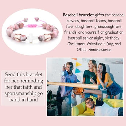 Baseball/Basketball/Soccer/Softball/Volleyball Bracelet for Girls Women- Cross Charm Beaded Bracelets, Christmas Birthday Easter Graduation Gifts for Daughter Granddaughter Niece Sister Coach - style: Baseball