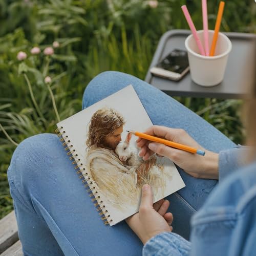 Jesus and Lamb Christian Spiral Notebook, He Left The 99 to Find Me Bile Prayer Journal for Women Men, Jesus Leaves The 99 Sheep Notebook Journal for School Office Supplies, 5.5 x 8.3 Inch - color: 18Child