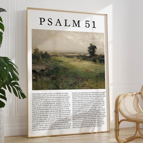 Psalm 51 Wall Art Create in Me a Clean Heart Art Vintage Landscape Pictures Inspirational Positive Christian Art Scripture Bible Verse Artwork Christian Landscape Wall Art for Home 16x24inch No Frame - color: Psalm 51, size: 16"L x 24"W