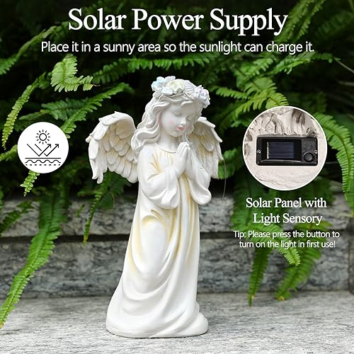 Angel Garden Statue, Memory Guardian Solar Decor with Warm Light - style: Praying Angel