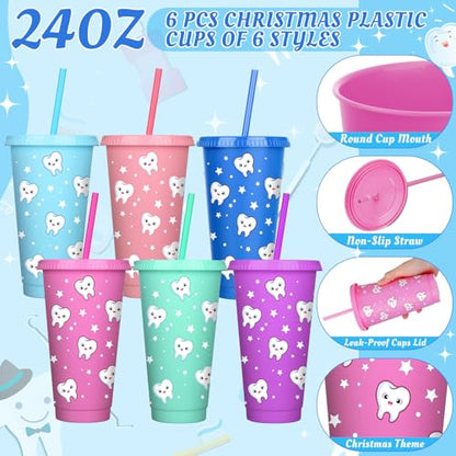Funnymoom 24 Pcs Back to School Dental Assistant Gifts Set 24 oz Teeth Plastic Tumbler Cup with Lid Straw Tooth Cosmetic Bag Novelty Teeth Sock Tooth Keychain Dentist Hygienist Accessories for Women - style: Dental Hygiene