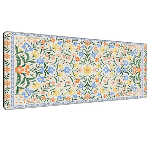 Large Gaming Mouse Pad Green Floral Desk Mat,Non-Slip Rubber Base Stitched Edges,Extended Mousepad for PC,Laptop,Office,Home Decor(31.5 x 11.8 Inch) - color: Green Floral, size: 31.5L x 11.8W inches