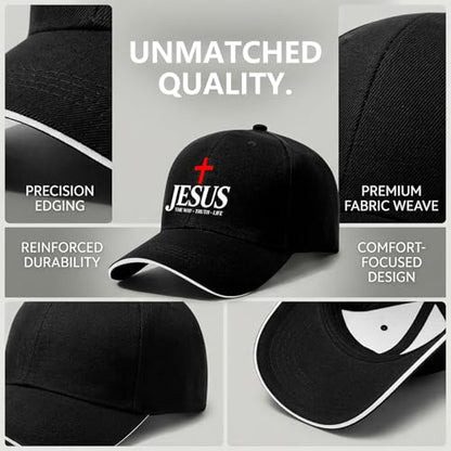 Jesus Baseball Cap for Men and Women Adjustable Christian Trucker Hat Fashion Cross Golf Hat - color: Jesus the Way Truth Life Cross