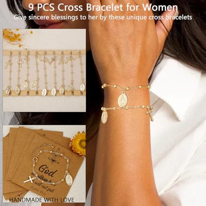 COLOYAN 9PCS Rosary Gold Beads Bracelet for Women - color: A
