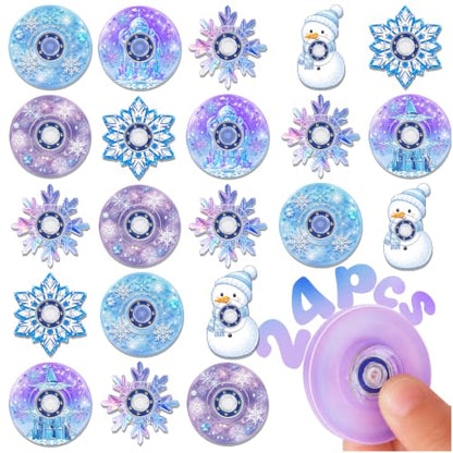 24 Pcs Snow Fidget Spinners Bulk, Mini Fidgets Classroom Prizes Rewards Fidget Toys for Kids, Ice Birthday Decorations Party Favors, Goodie Bags Stuffers, Treasure Prizes Box Toys