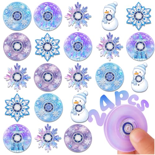 24 Pcs Snow Fidget Spinners Bulk, Mini Fidgets Classroom Prizes Rewards Fidget Toys for Kids, Ice Birthday Decorations Party Favors, Goodie Bags Stuffers, Treasure Prizes Box Toys