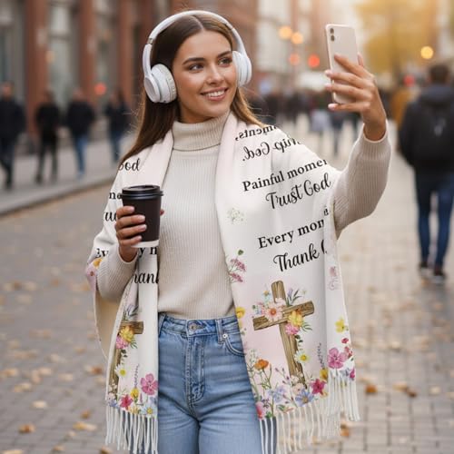 The Virgin Mary Bible Verse Shawls for Women, Catholic Christian Blanket Scarf Gifts or Mom Teacher Christmas - color: Pink White