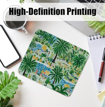 Green Tropical Palm Tree Island Scene Mouse Pad for Desk, Botanical Jungle Nature Landscape Mousepads with Anti-Slip Rubber Base for Computer Laptop Home Office Desk Accessories, 9.5x7.9 Inch - color: Square mouse pad-Tropical coast