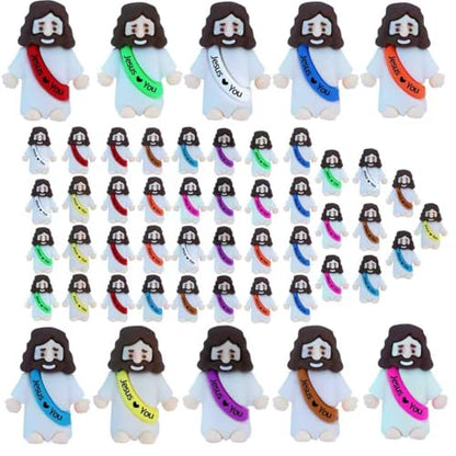 50 Pack Little Jesus Figures Easter Mini Rubber Toys to Hide and Seek, Pocket Jesus Love You Miniatures Religious Party Favors Baptism Gifts Sunday School Easter Egg Stuffers - color: 10-color *50