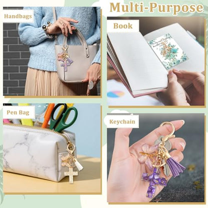 12 Set Christian Cross Butterfly Keychains Party Favors Religious Bible Verse Scripture Bookmark Inspirational Church Baptism Gift Souvenir for Women Men Birthday Baby Shower Backpack Decorations
