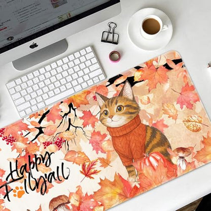 Britimes Large Mouse Pad, Mouse Pad, 31.5 x 15.7 Inch, Autumn Cute Cat - color: Autumn Cute Cat