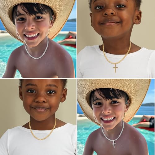 Avotto 316L Stainless Steel Cross Necklace Jewelry Gifts for Men Boys, Silver Gold Black Necklaces 5mm Non-Fading Sturdy Cuban Chain with Cross Pendant 14/16/18/20/22/24Inch - color: Silver, size: 14 inch(36cm)-Length for Kids