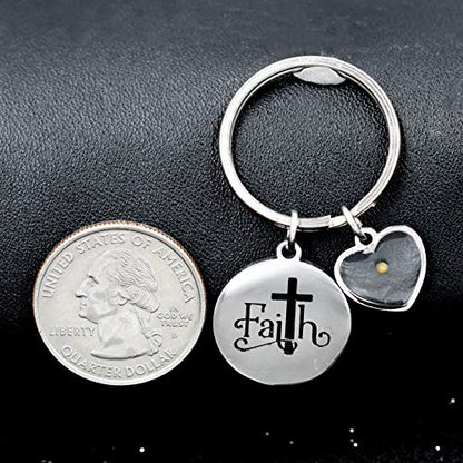 Uloveido Stainless Steel Faith Cross Keychain & Jesus Loves Me Christian Keyring Mustard Seed Charms Religious Jewelry - style: Classic