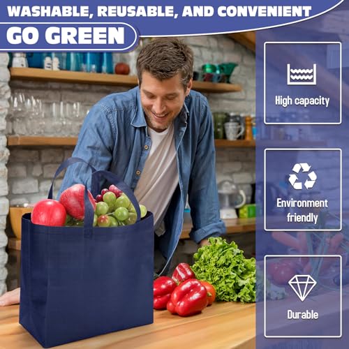 Windyun Reusable Grocery Bags Non Woven with Handles - color: Navy Blue