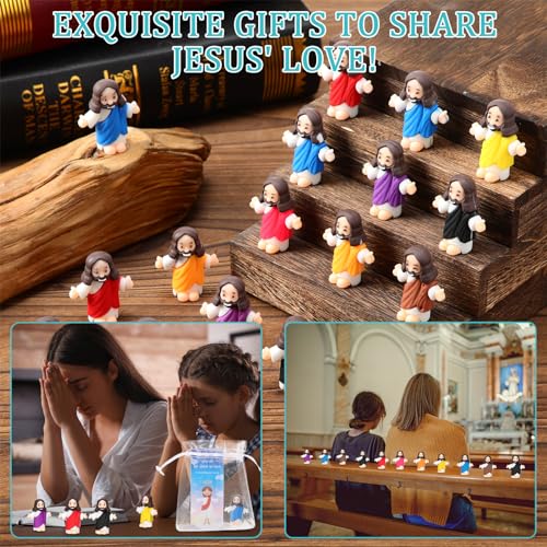 Barydat 100 Sets Mini Jesus Figurines Bulk Easter Gift Little Jesus Figures Tiny Toys Christ Savior Doll with Cards Bags for Religious Party Favors Sunday School Baptism Gift(Cute Style) - style: Cute Style
