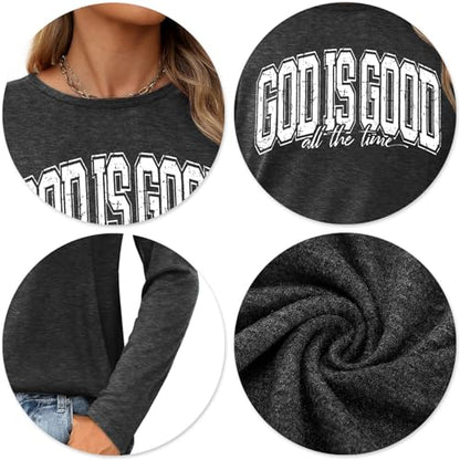 Christian Shirts for Women: Faith Over Fear T Shirt Religious Graphic Tee Bibel Verse Long Sleeve Tops - color: Grey2, size: Medium