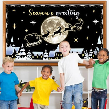 Christmas Bulletin Board Decorations Set Winter Snowy Classroom Cutouts Christmas Season Greeting Bulletin Board Decor for Xmas Party School Classroom Chalkboard Wall Favor - style: Reindeer Car