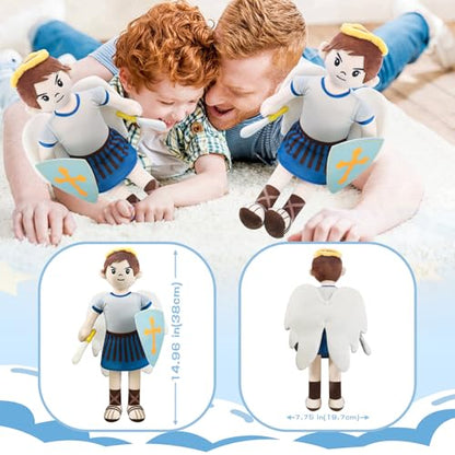 Saint Michael Guardian Angel Plush Doll with Wings, Religious Prayer Figure, First Communion Gift Christmas Easter Decoration Gift for Boys Girls (st Michael)