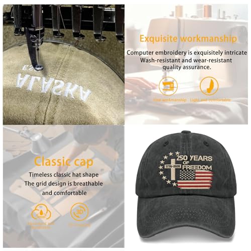 US 250th Anniversary Hat, Patriotic Embroidered Cap, 1776-2026 Freedom Celebration, 250 Years American History Gift Patriots - color: Us 250 Years Freedoms 1776-2026 250th Birthdaypigment Black1