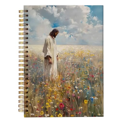 Wildflower Christian Jesus Spiral Notebook, Religious Jesus Journal, Prayer Journal for Woman, Christian Gifts for Women, Bible Journaling Notebooks for Note Taking, 5.5x8.3 Inch - color: white-jesus floral