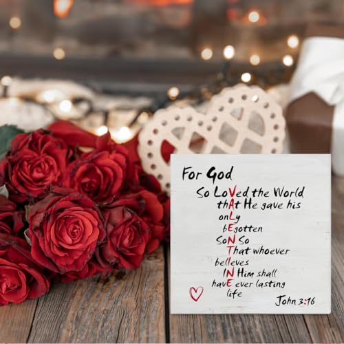 Christian Valentines Decor, Rustic John 3:16 Bible Verse Wood Sign - color: God
