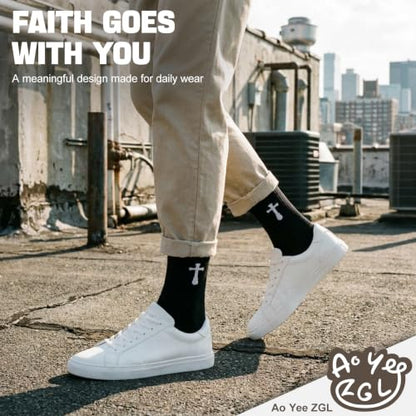 3 Pairs Unisex Cross Socks,Gifts for Christian: Easter Christmas - color: Matthew 19:26 - Black