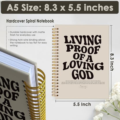 Christian Journal, Bible Study Notebook, Bible Notebooks for Note Taking, Church Hardcover Spiral Notebook for Women Man 5.5x8.3 - Black - color: Living Proof of a Loving God - Beige