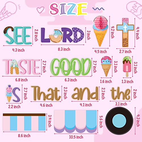 CY2SIDE 73PCS Ice Cream Taste and See that the Lord is Good Christian Cut-Outs for Classroom Bulletin Board Jesus Summer Ice Cream Honeycomb Cut-Out Faith Religious Back to School Sunday Trim Border - style: Summer Ice Cream